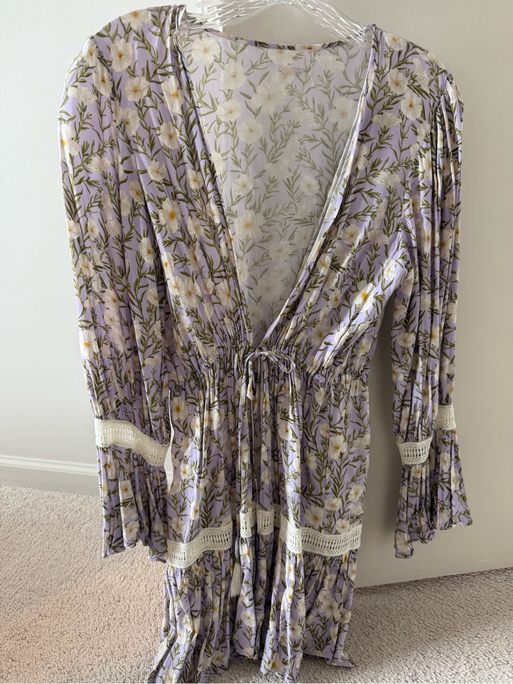 Floral Lace-Trim Lavender cover up